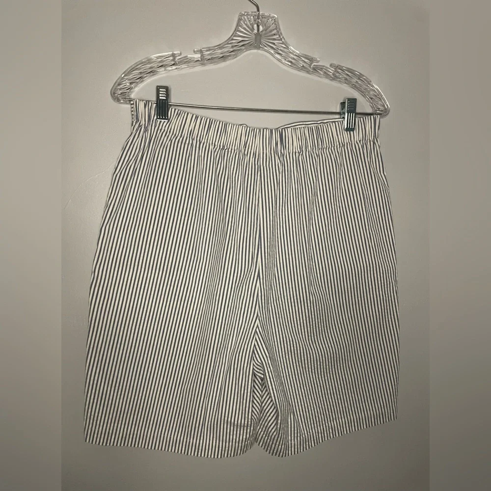 Denim & Co Vintage Blue White Stripe Shorts 4 Pockets Elastic Waist 7" Inseam - Picture 10 of 16